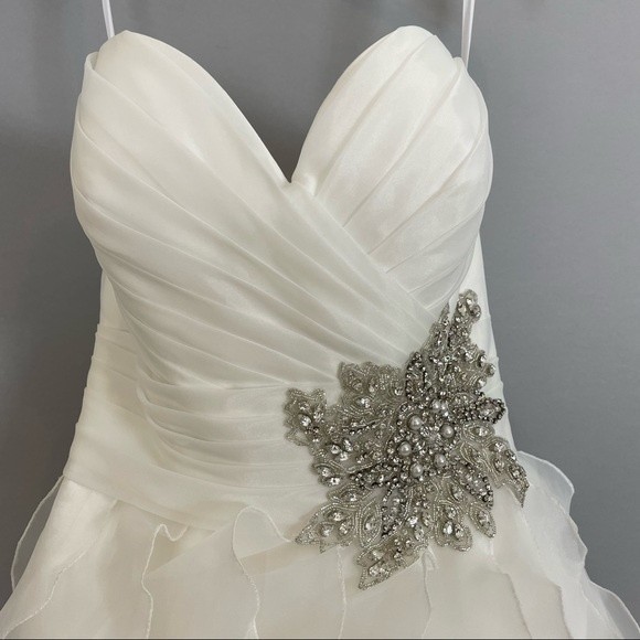 Allure Bridals Wedding Dress Strapless Cascading Tulle Layers Jeweled Beads Gown - Picture 3 of 13